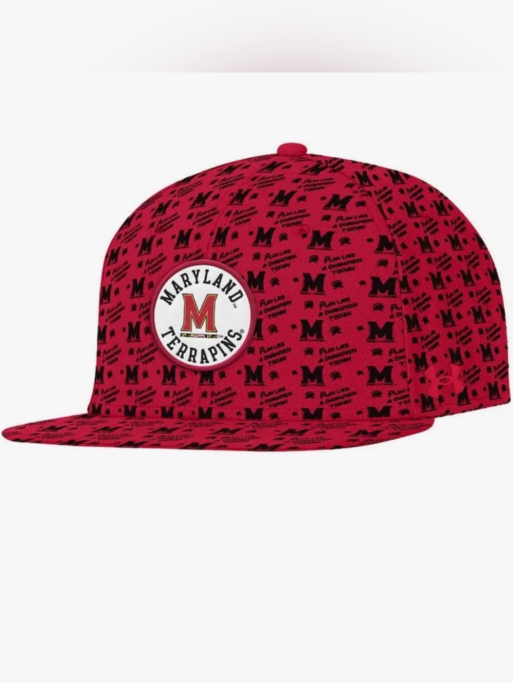 Maryland Terrapins Under Armour Snapback FlatBill Hat All Over Pattern Red OSFA